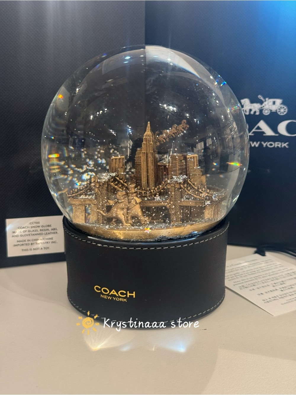 NEW COACH SNOW GLOBE WITH REXY AND SNOWMAN NIB BLACK/BRASS CCT00